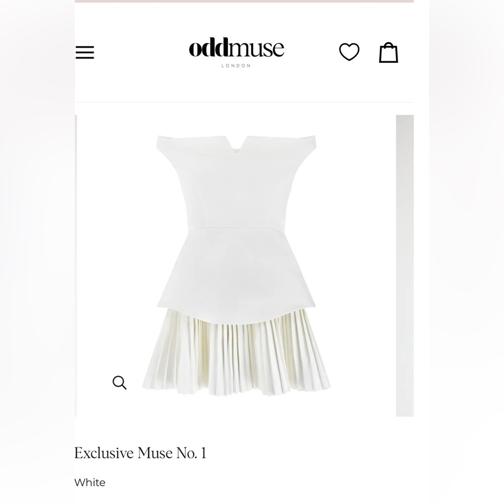 Oddmuse Dress! White off the shoulder and pleated. Perfect condition. Worn once!